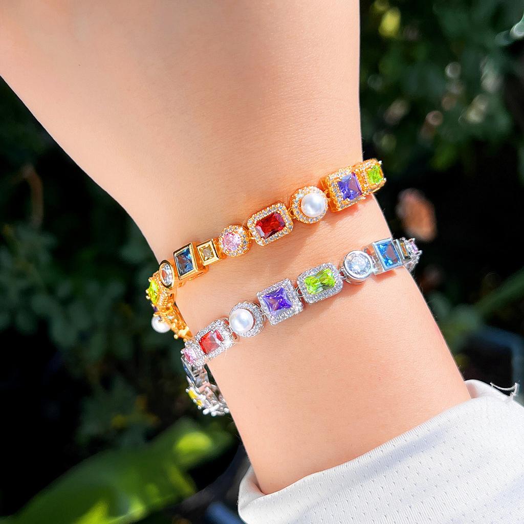 Light Luxury Color Zircon Bracelet Hip Hop Men'S And Women'S Trend Shell Pearl Diamond Rainbow Jewelry