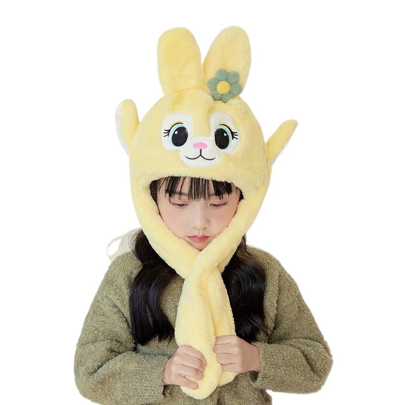 Children's hats, ears move, cartoon rabbit scarves, all-in-one hats, boys and girls, winter ear protectors, pullovers.