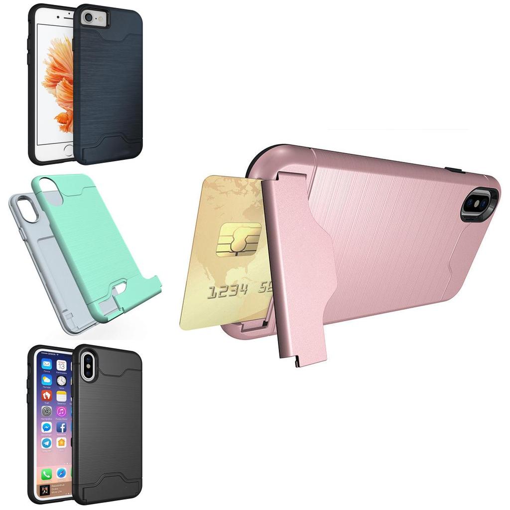 Kickstand Card Pocket Armor Hybrid Cover Case For Iphone X 8 6 6s 7 Iphone8 Plus