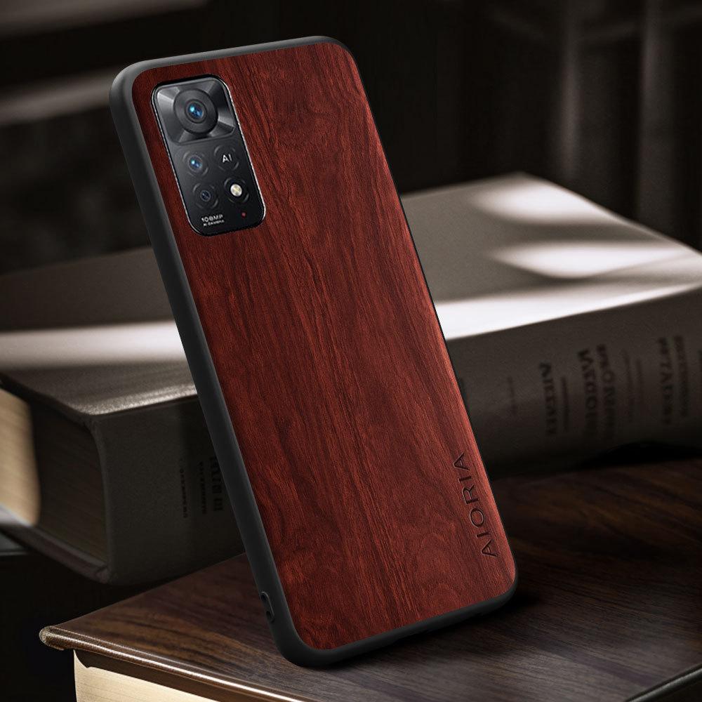 Case for Redmi Note 11 Pro Plus Funda Bamboo Wood Pattern Four-corner Explosion-proof Back Cover