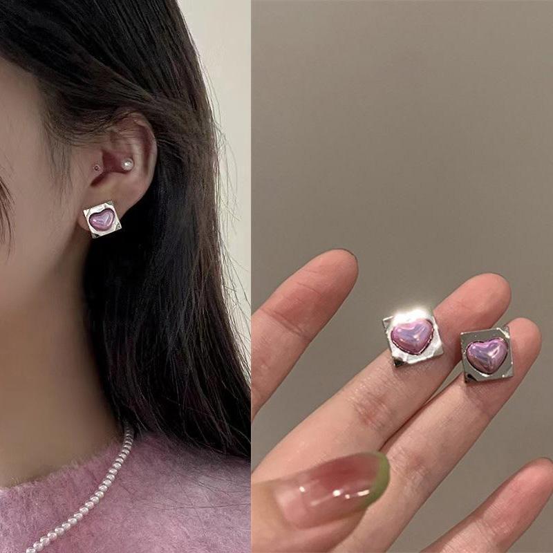 

Инкрустация Розовое Сердце Любви Циркон Квадратная Серьга Простая Мода Женщины Изысканная Тенденция Романтические Серьги Ювелирные Аксессуары Подарок