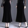 Autumn Winter Velvet Pencil Skirt High Waist Slim Fit Stretchy Wrap Fish Tail Midi Skirt Elegant Bodycon