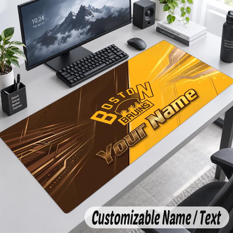 Custom Name Text Mouse Pad Boston Bruins Personalized Desk Pad For Work And Gaming