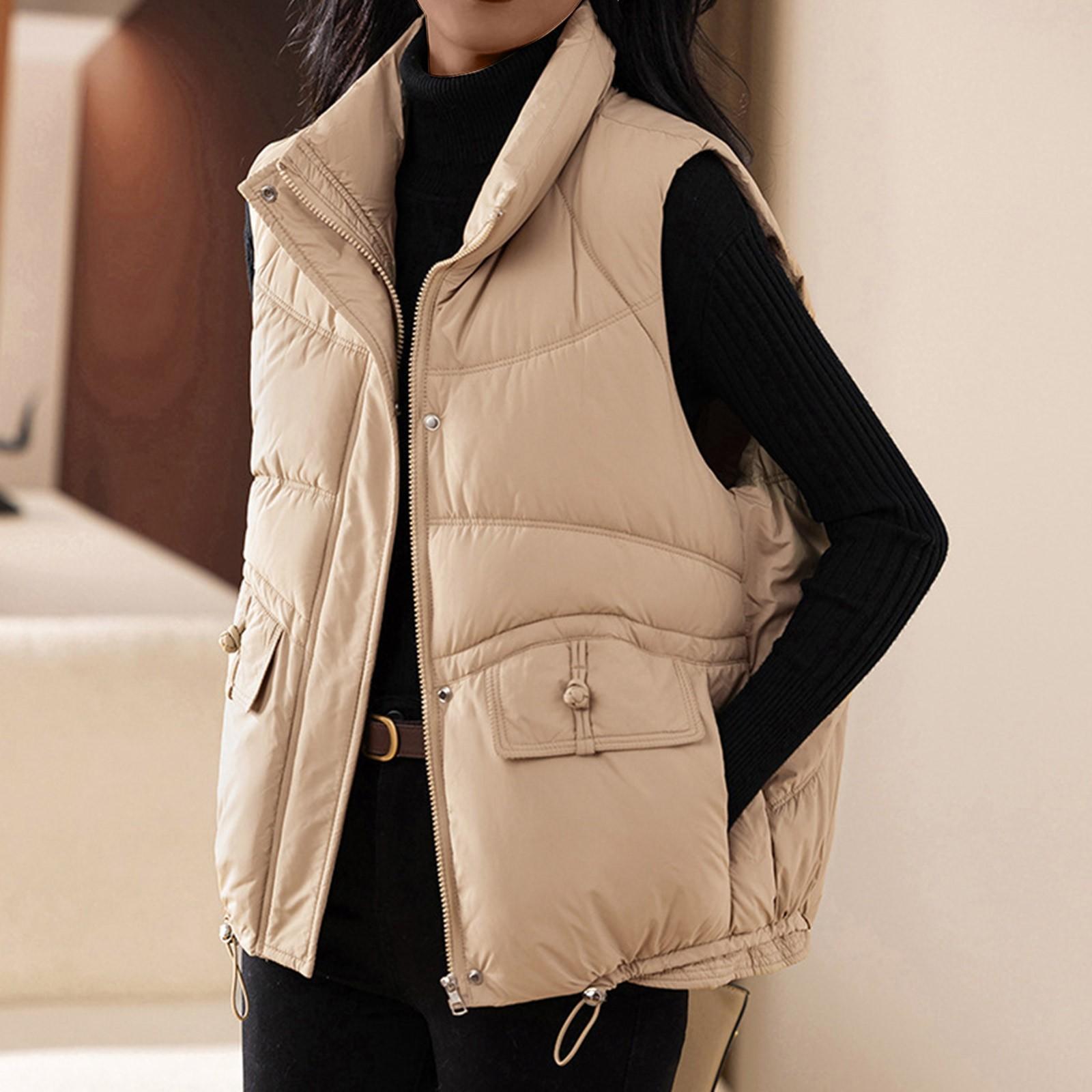 

Женский однотонный жилет без рукавов из хлопка, свободный пуховый жилет из хлопка, куртка XL хаки