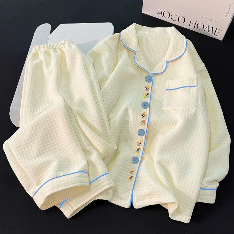 Women's Air Cotton Padded Pajamas, Long Sleeve, Autumn/Winter, Layered Thick Set, Cardigan, Korean Style, Outdoor & Homewear
