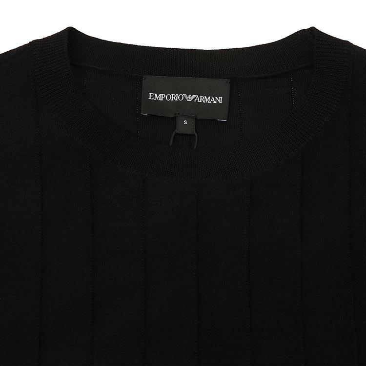 Emporio Armani Solid Color Crew Neck Ribbed Knit Sweater Men Sweater Black 3K1MX9-1MZSZ-0031