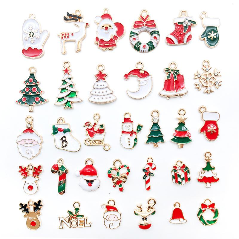 Christmas Series Accessories Pendant Handmade Diy Bracelet Necklace Keychain Earring Pendant Santa Claus Reindeer Snowflakes
