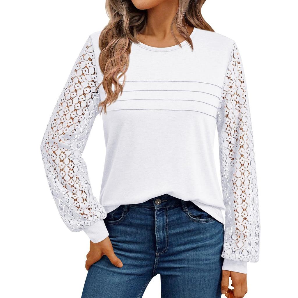 Womens Long Sleeve Work Shirts Lace Tops Fall Fashion Lightweight Sweaters Business Casual Blouses