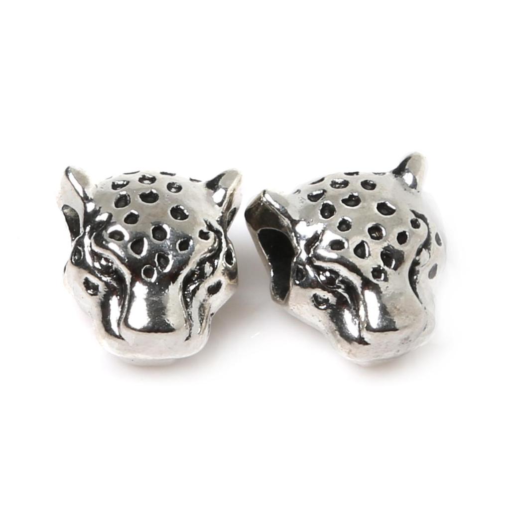 10Pcs Metal Leopard Head Loose Beads Charm for Jewelry Making Bracelet Accessories
