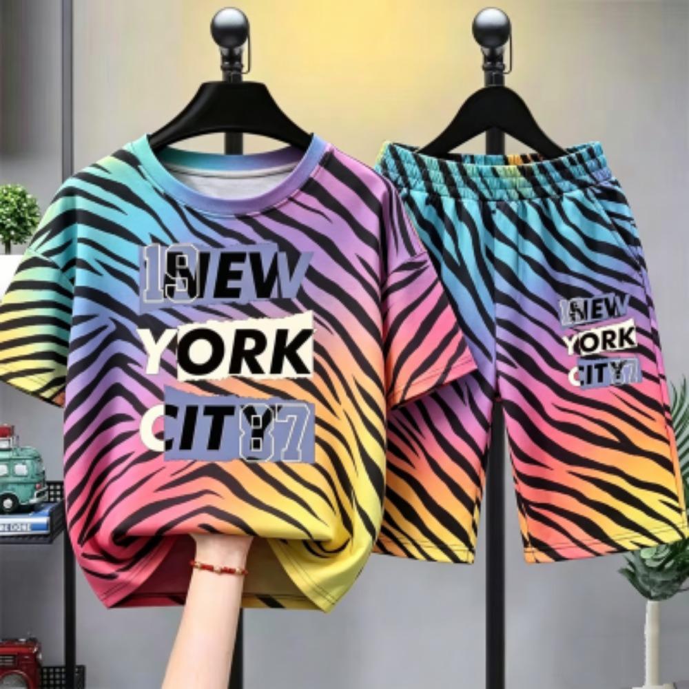 

Fun Camouflage Zebra Stripe Letter Printed Women s T-shirt and Shorts 2 Piece Set Summer Home Outdoor Casual Outfit for Men s and Women s T-shirt Set XXS