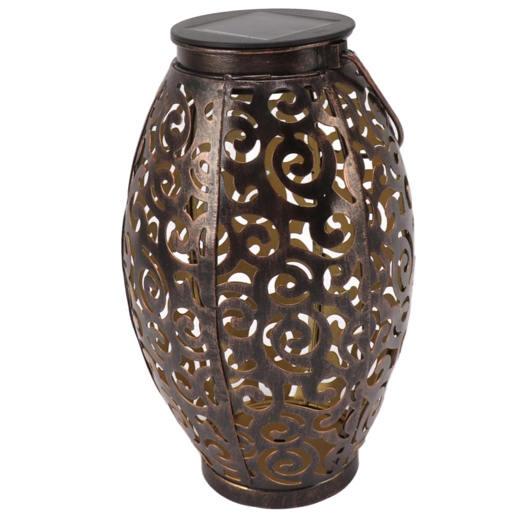 Outdoor Solar Lantern Elliptical Auspicious Clouds Pattern LED Solar Lamp with Handle for Garden Courtyard Decoration