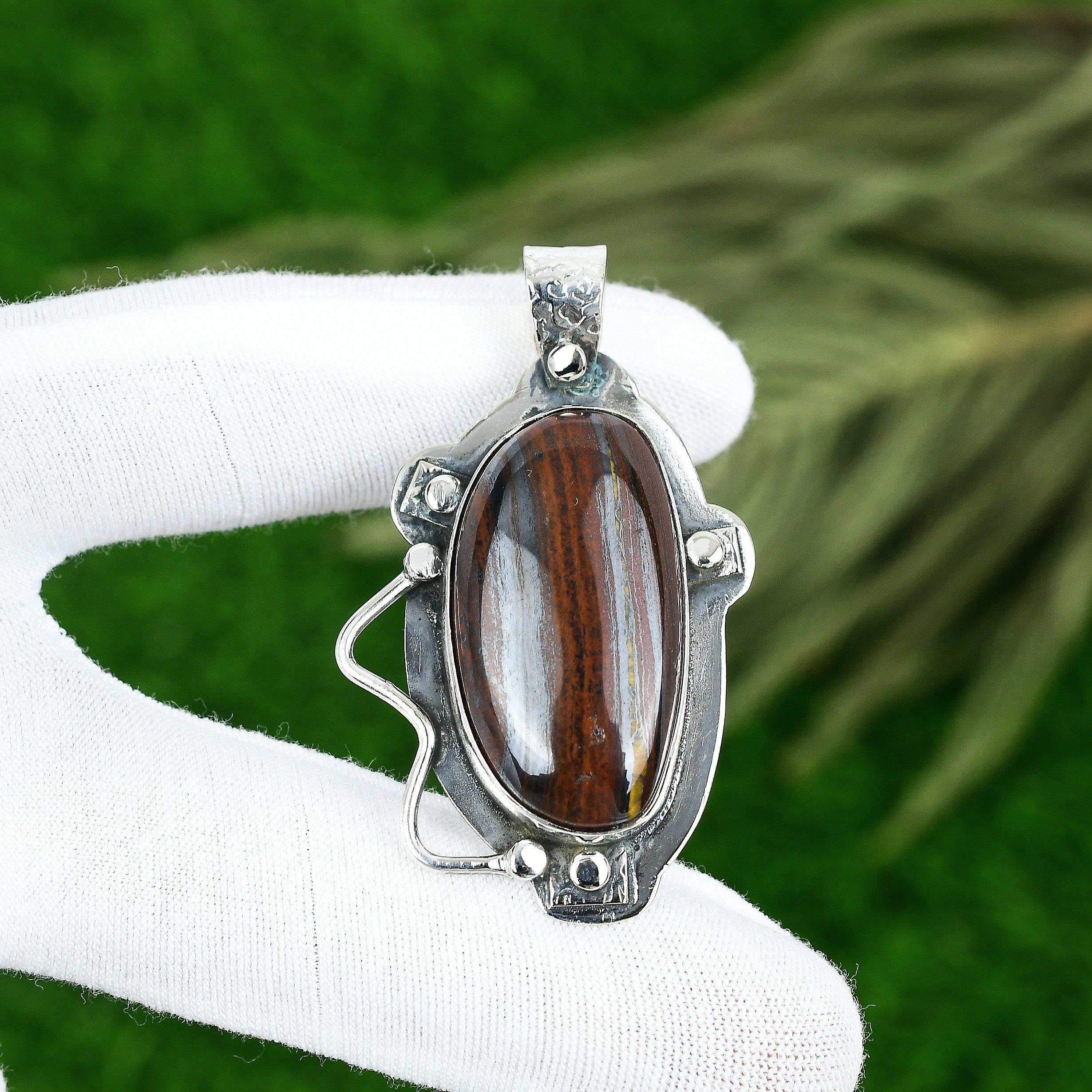 

Natural Iron Tiger Eye Gemstone Pendant 925 Sterling Silver Jewelry For Girls