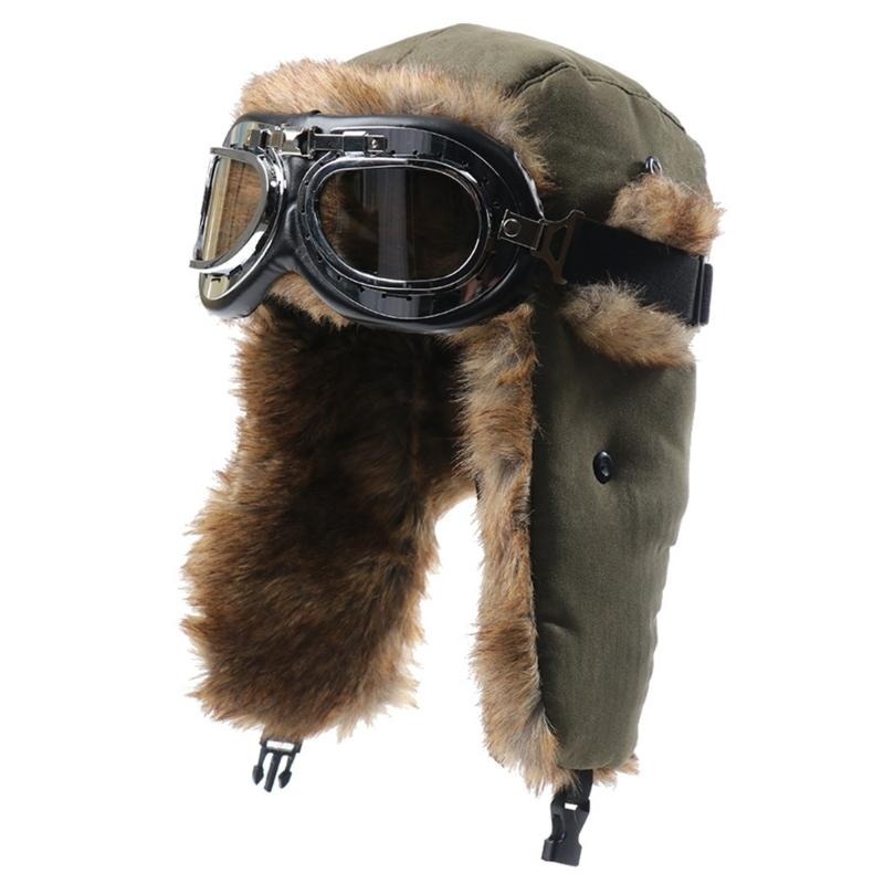 Thermal Winter Hat With Detachable Goggles For Skiing Riding And Outdoor Activity Vintage Style Ear Protection Cold Weather