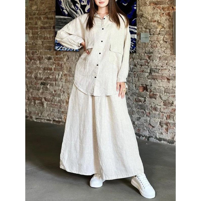 Button Shirts Skirt Two Piece Sets Solid Color Women's Suit Spring Long Sleeve Blouse Top Casual 2-Piece Set Vintage