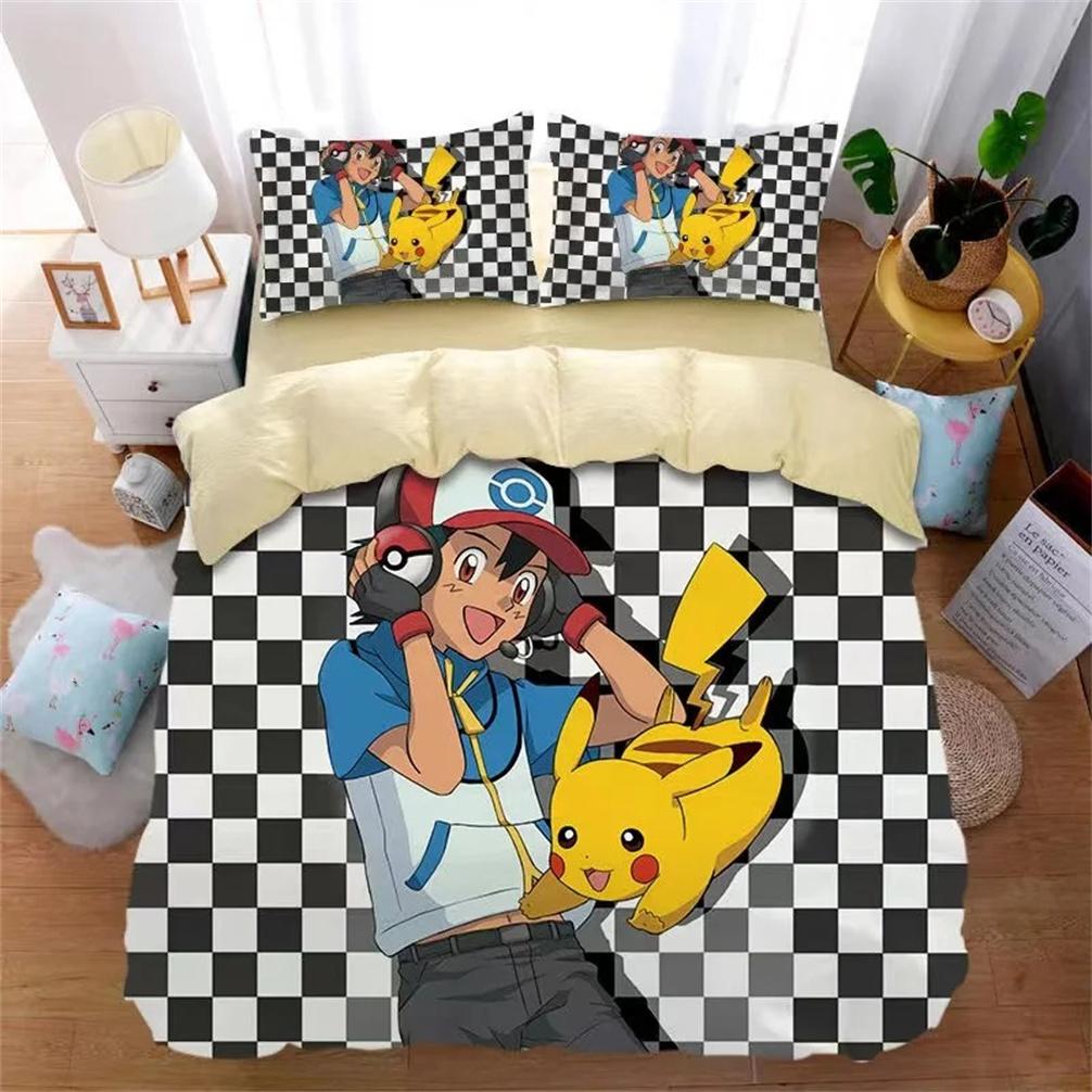 Comforter 3D Printed Pokmon Pokemon Bedding Set For Kids Pikachu Anime Quilt Duvet For Children And Adults Comforter (quilt)-EU Single(135*200cm)3pcs