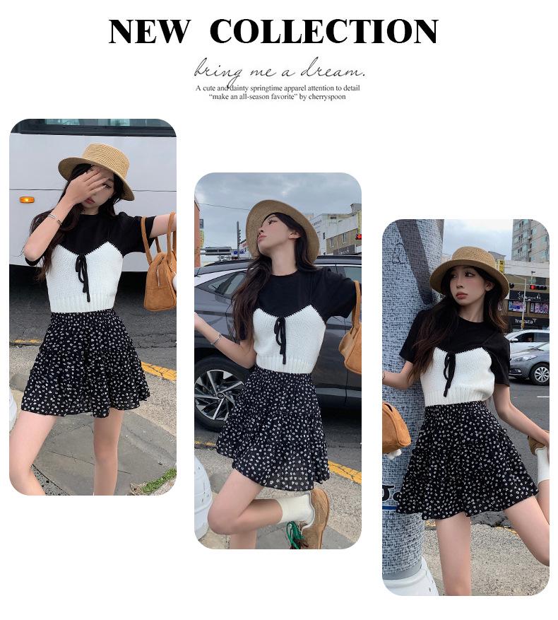 Women's French Floral A-line Cake Skirt - Summer Korean Style, High Waist, Slimming, Elastic Waist, Petite Half Skirt