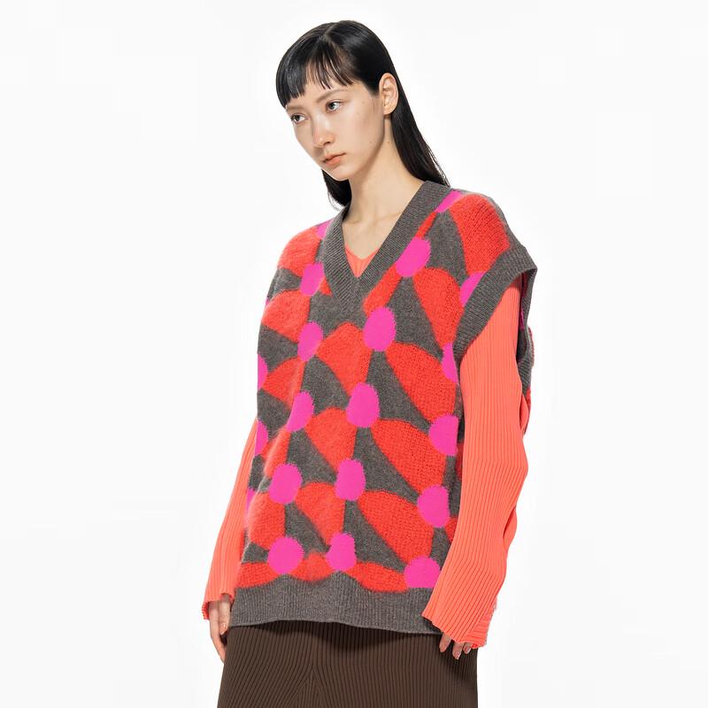 JNBY 2023 Spring Jacquard V-Neck Sleeveless Wool Sweater