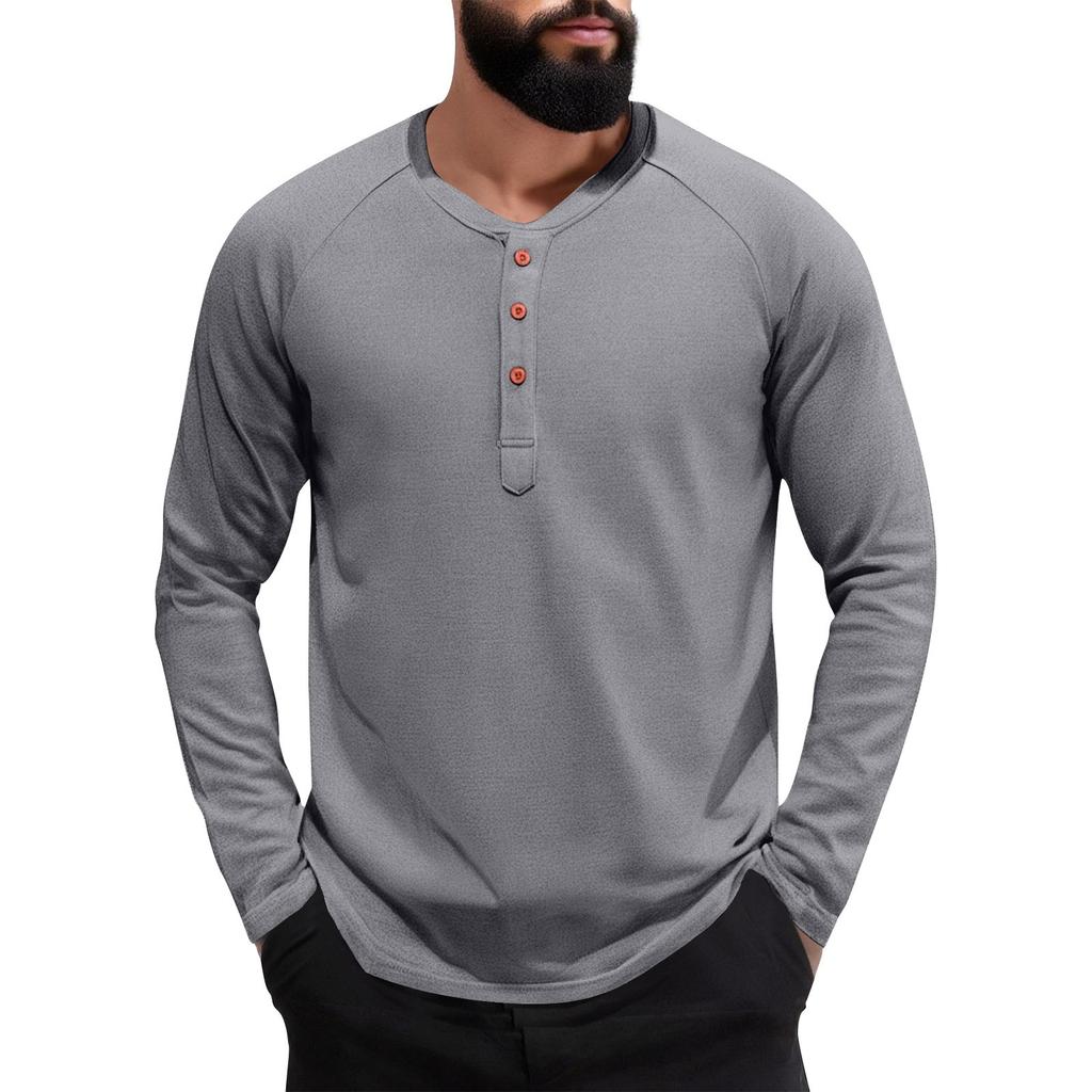 Men's Solid Color Slim-Fit Collar Button Casual Long-Sleeved Top