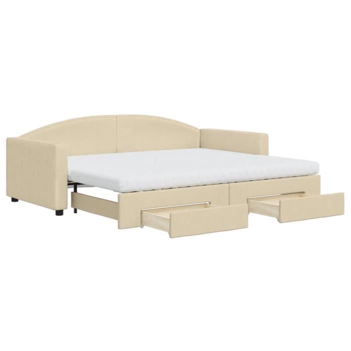 VidaXL Daybed with Trundle and Drawers Cream 90x200 Cm Fabric 3197246