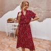 Summer polka dot printed short-sleeved mid-length dress women's fashion all-match elegant temperament