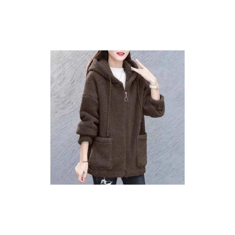 Women's Thickened Sweatshirt New Autumn and Winter Loose Korean Style Zipper Cardigan Teddy Velvet Jacket