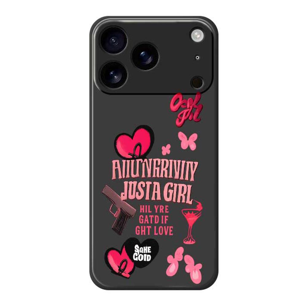 

For iPhone 17 Pro Max Case Pink Elements Pattern Printing Straight Edge TPU Phone Back Cover Black