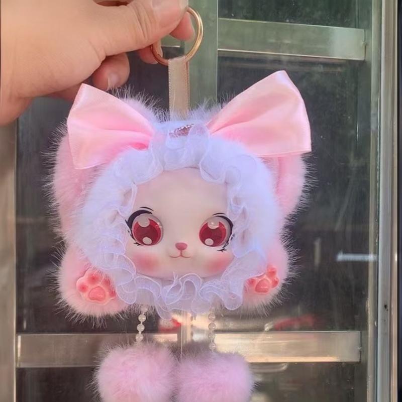 Cute Soft Fluffy Bunny Keychain Vinyl Doll Pendants Perfect Backpack Decoration Stuffed Plush Toy Birthday Gift For Girls Kids