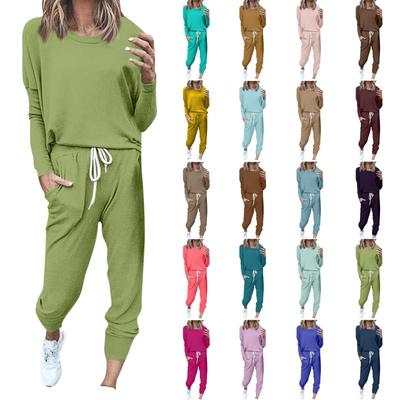 Women's Solid Color Sportswear 2-piece Comfortable Crewneck Hoodie Jogger Sweatpants Yoga Workout Tracksuit Set