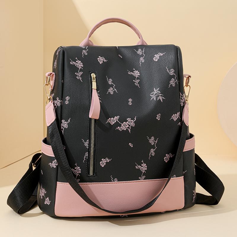 Rucsac din piele moale Geantă de călătorie de mare capacitate imprimată pentru femei