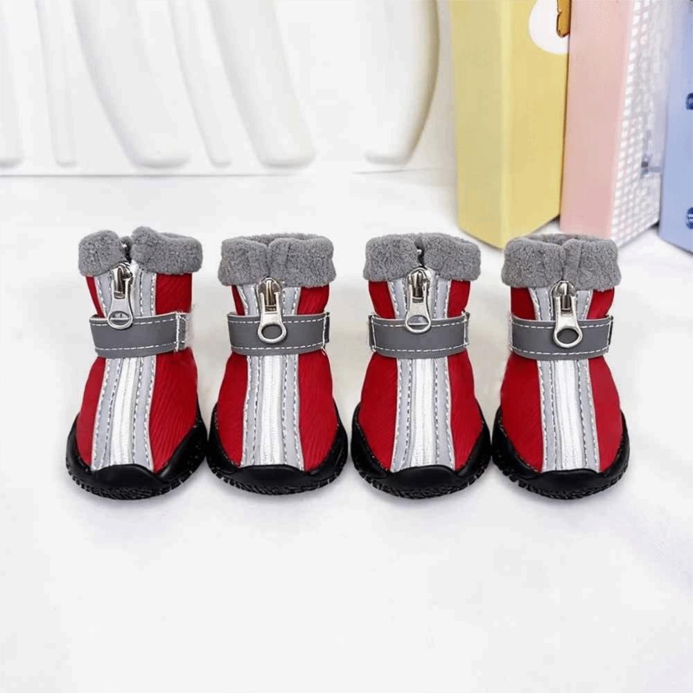 4pcs/set Comfortable Warm Winter Dog Shoes Thickened Waterproof Pet Snow Boots Reflective Adjustable Anti-slip Dog Boots Outdoor