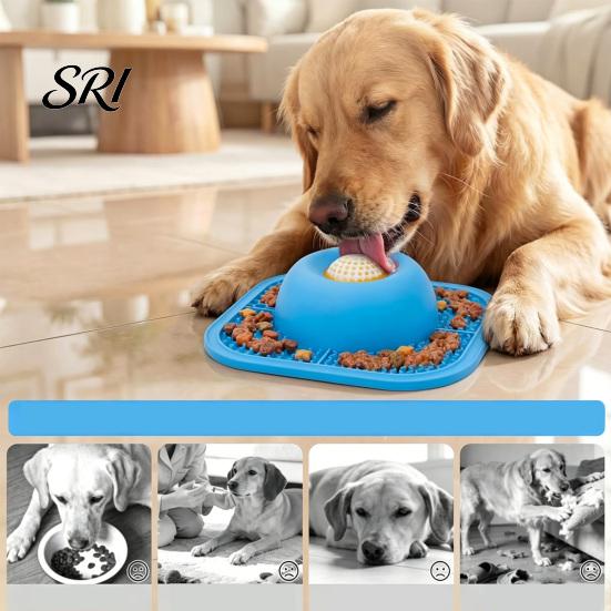 Slow Feeder for Soft Food Dog Bowl with Lick Mat Non-Slip Interactive Anti-spill Rolling Ball Silicone Licking Toy Liquid And Thick Treat Dogs
