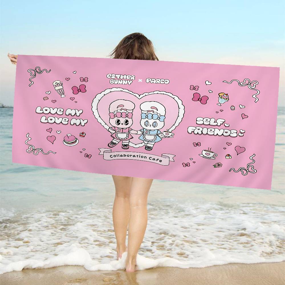 E-Esthers Bunnys Cartoon Microfiber Printed Beach Towel Mountain Climbing Yoga Beach Swimming Running Absorbent Soft Towel