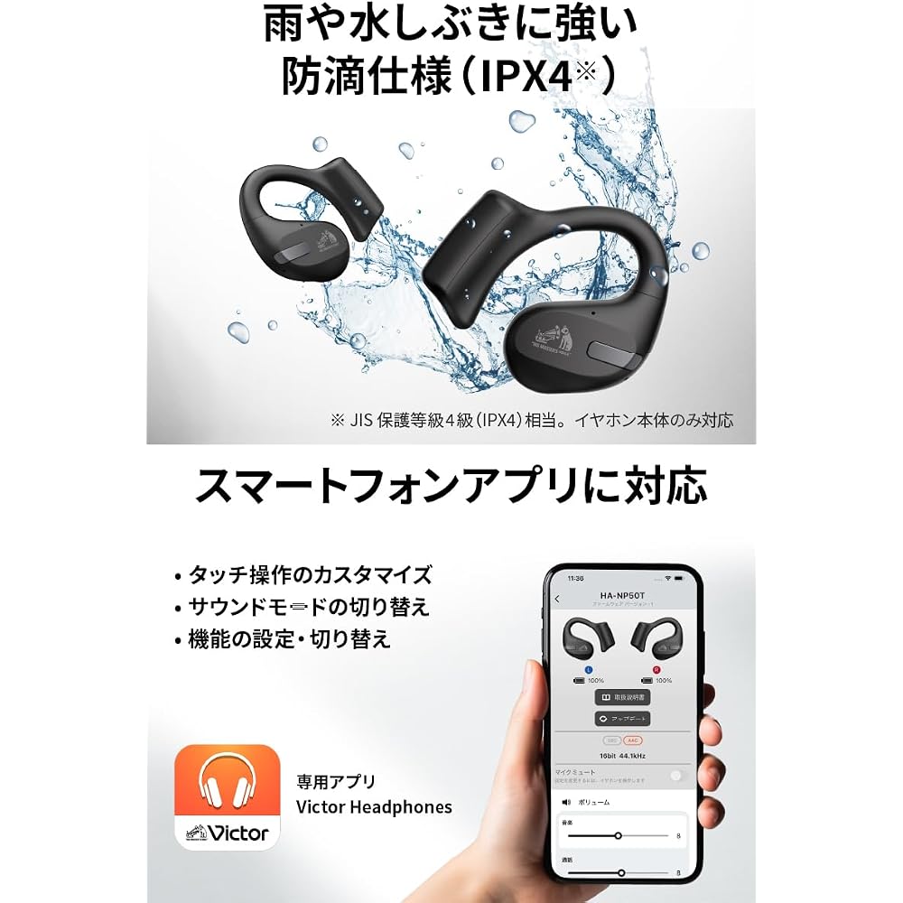 JVC Kenwood Victor HA-NP50T-CA Wireless Earphones, Bluetooth, Open Ear Design, Multipoint Connectivity, Over-Ear Design, Up to 38 Hours Playback, Buil