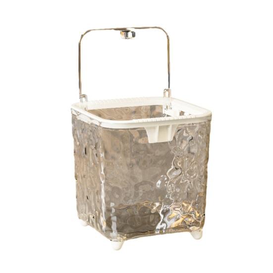 Trash Can Transparent Water Ripple with Press Trash Bin Lid Office Wastebasket for Home Bedroom