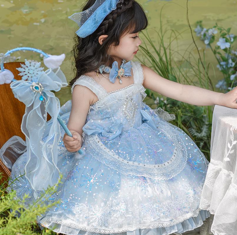 New Girls' Stylish Lolita Princess Blue Dress - Baby & Little Girl Puff Skirt Clothing