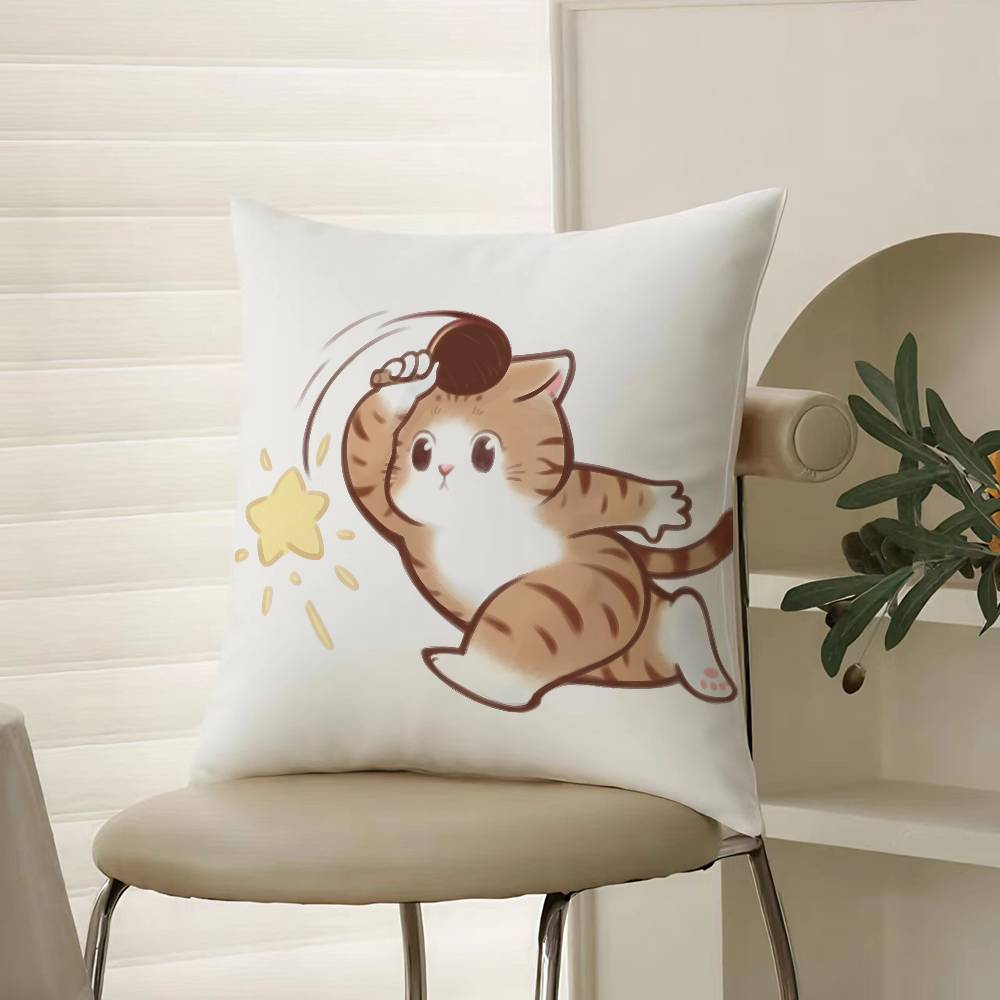 Cute Cat Athlete Childlike Heart Pillow Case Comfort Sofa Bed Silky Elegant Invisible Zipper Decorative Cushion Cover