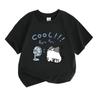 Kids Boys Girls 100% Cotton Crew Neck Short Sleeve T-Shirt, Cute Fluffy Cat Blowing Electric Fan Cool Print Casual Summer Soft Breathable Daily Tees T