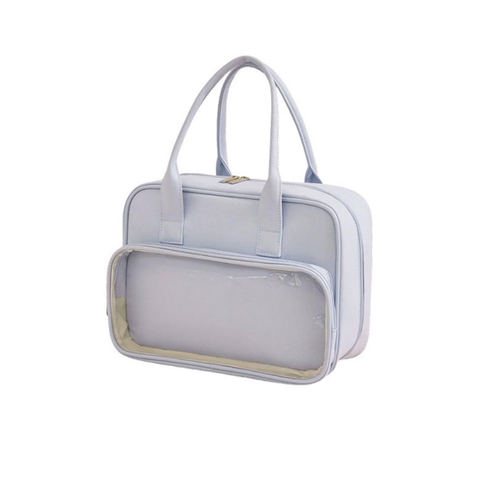 Solid Color Handheld Cosmetic Case PVC Toiletry Bag Portable Makeup Bag Ladies синий