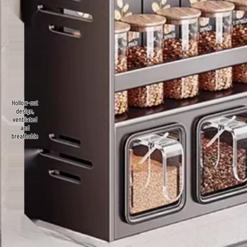 Beifu 3-Tier Carbon Steel Kitchen Spice Rack with 5 Jars & Spoons