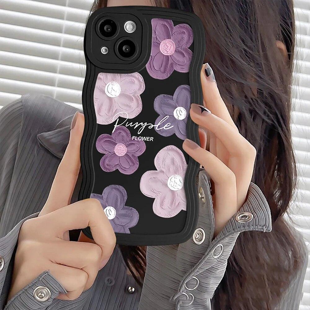 Oil Painting Flower Phone Case For iPhone 14 Pro Case iPhone 11 13 12 Pro Max 7 8 6 15 Plus XR XS SE 2020 Shockproof Wave Cover