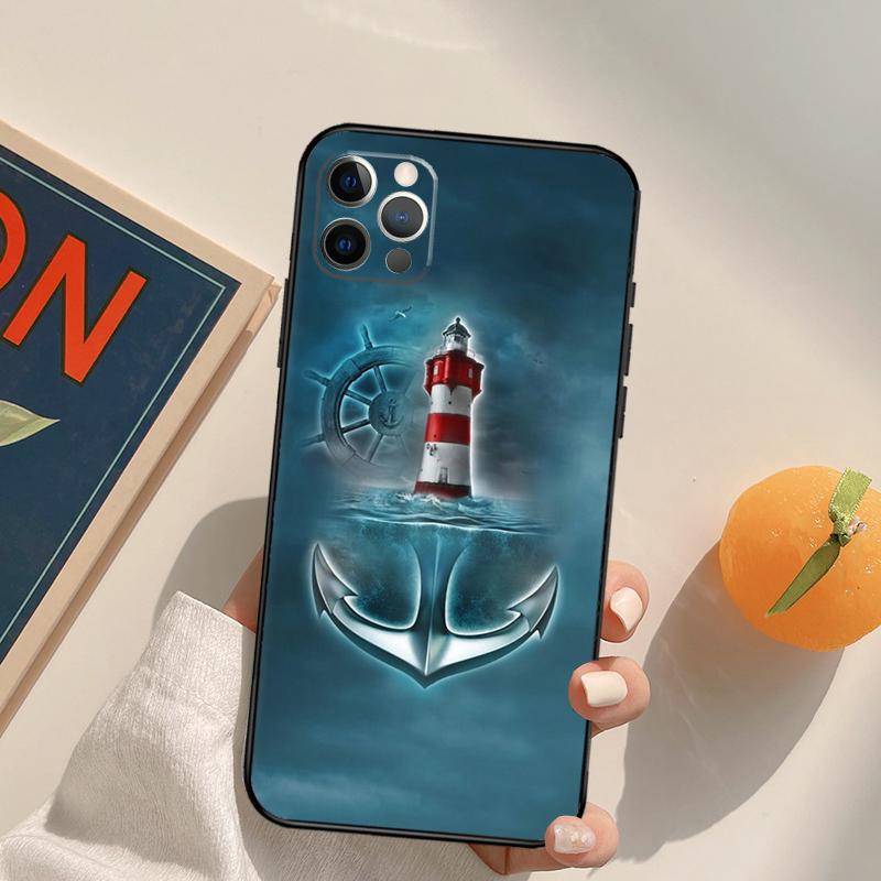 Stripes Anchor Boat Ship Funda Case For iPhone 16 15 14 Pro Max 11 12 13 Pro Max Mini XR 16 15 Plus 16e Phone Cover