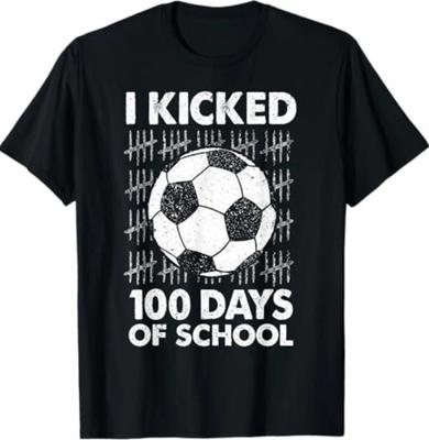 I Kicked 100 Days of School Soccer 100th Day Sport Kids Boys T-Shirt