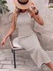 Striped Halter Backless Knit Bodycon Maxi Dress Vin