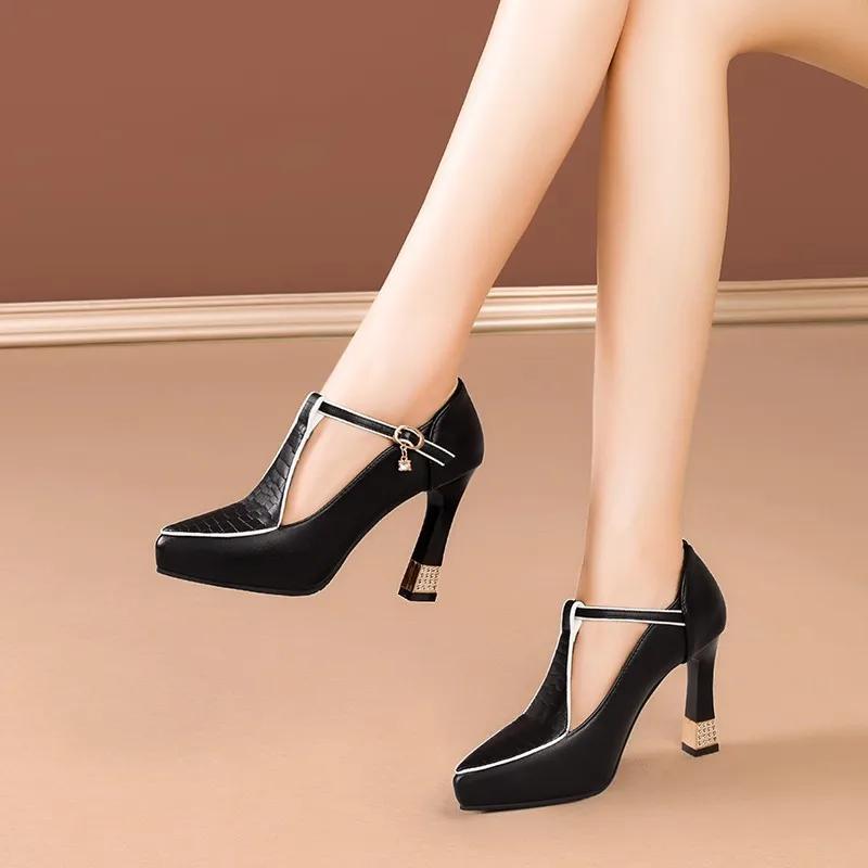 

Size 34-43 Women Plus Size Shoes Sexy Pointed Toe Platform High Heel Shoes , Buckle Strap Chunky Heels Versatile 43 чорний