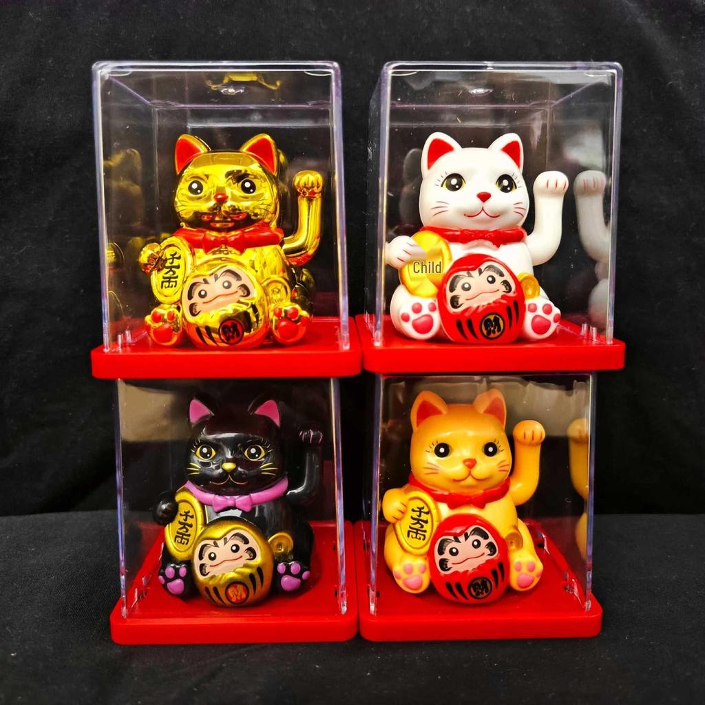 Solar-Powered Waving Maneki-neko Ornament, 2-Inch, Attracts Wealth for Office Desk or Cashier Counter Decoration