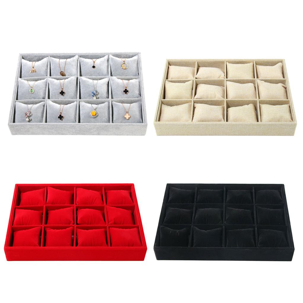 Elegant Watch Organizer 12 Slots Watch Holder with Pillows Wristwatch Display Stand Velvets Wristwatch Presentation Tray