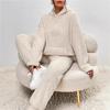 Women's White Faux Fur Hooded Hoodie and Wide-Leg Pants Set