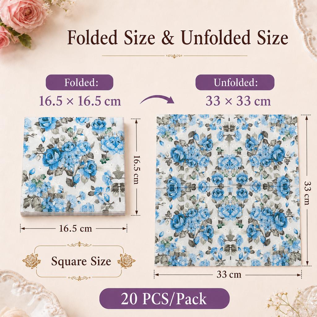 Vintage Floral Rose Paper Napkins 20Pcs Party Table Decor