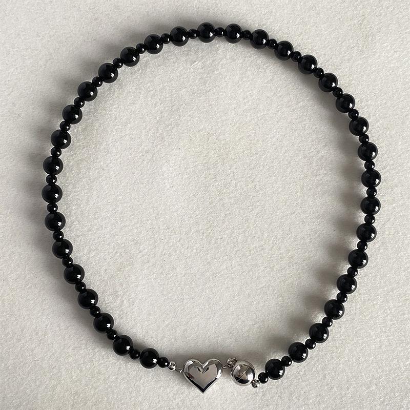 Black Beaded Heart Necklace: Summer Luxury Hip Hop Clavicle Chain