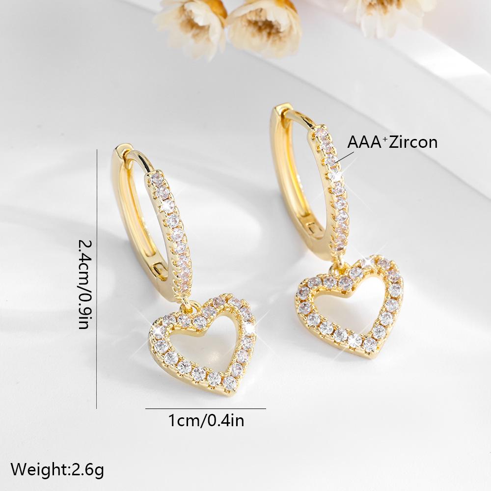 14K Gold Plated Heart Zircon Ear Cuffs - Stylish and Elegant Fashion Earrings